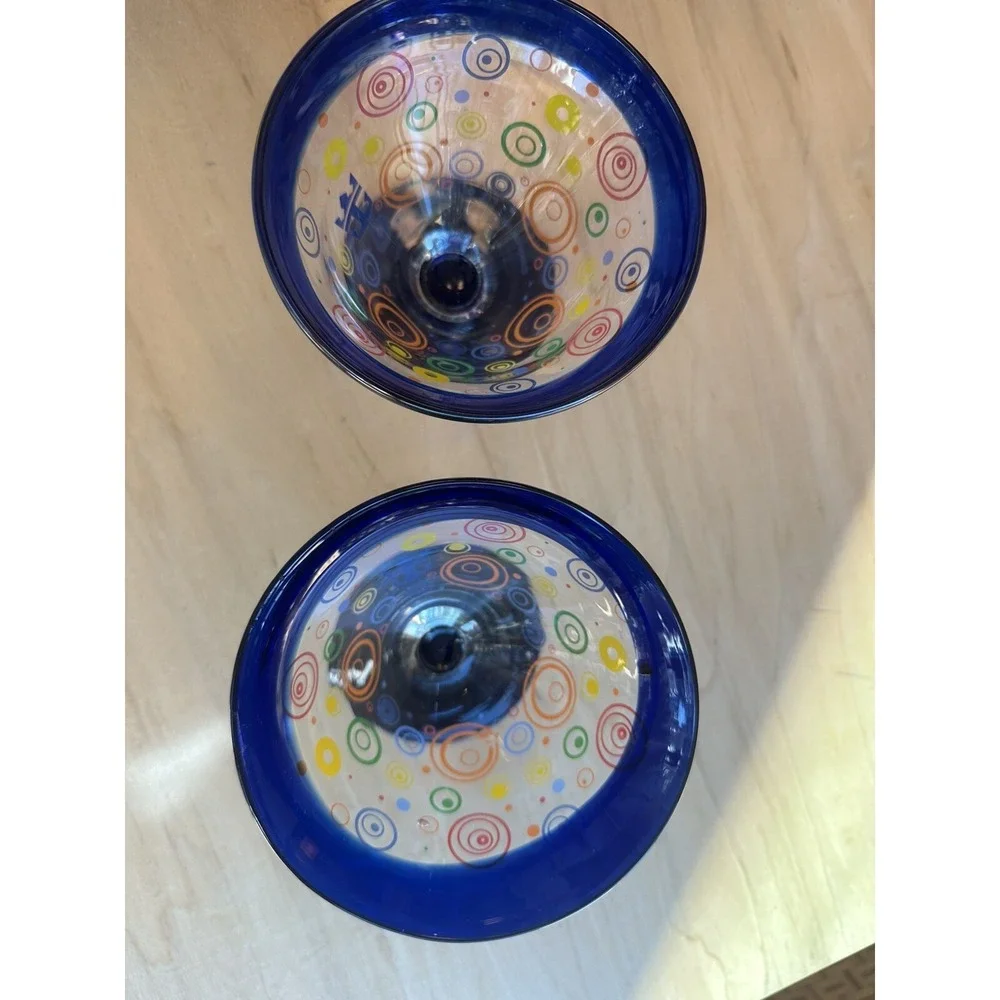 Kosta Boda Royal Caribbean Hand Blown Margarita Cocktail Glasses Cobalt Clear